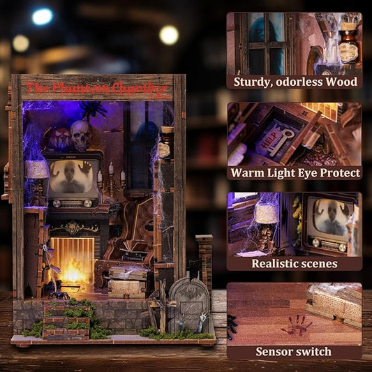 DIY Haunted House Book Nook Kit with LED Lights 🕸️✨ | 3D Miniature Dollhouse Craft for Adults & Teens