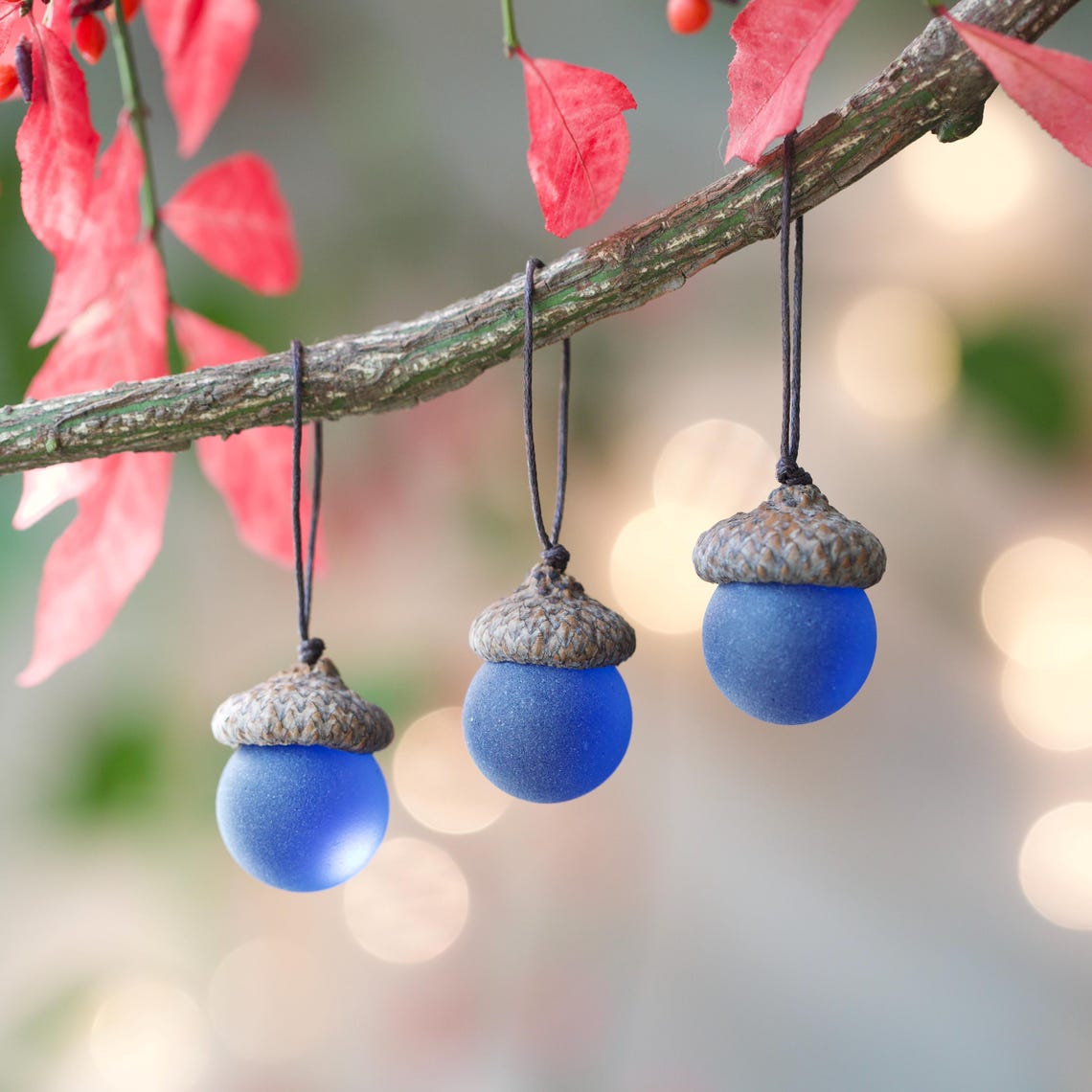 Sea Glass Acorns: NATURAL Cap Decorative Ornaments