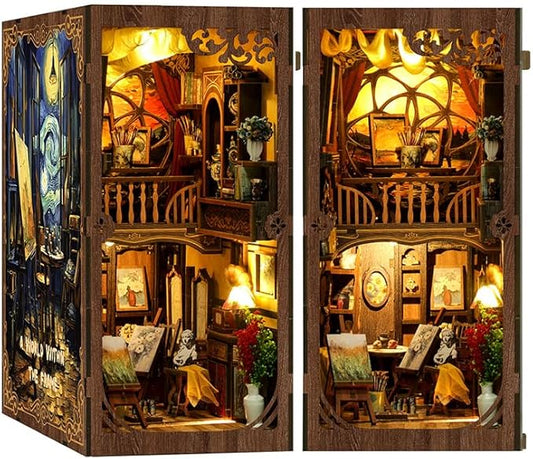 🔮 DIY Haunted House Book Nook Kit – LED 3D Wooden Dollhouse for Adults, Art Deco Miniature Craft Gift with Light 🏛️✨