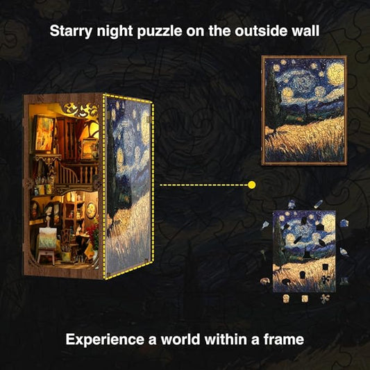 🔮 DIY Haunted House Book Nook Kit – LED 3D Wooden Dollhouse for Adults, Art Deco Miniature Craft Gift with Light 🏛️✨