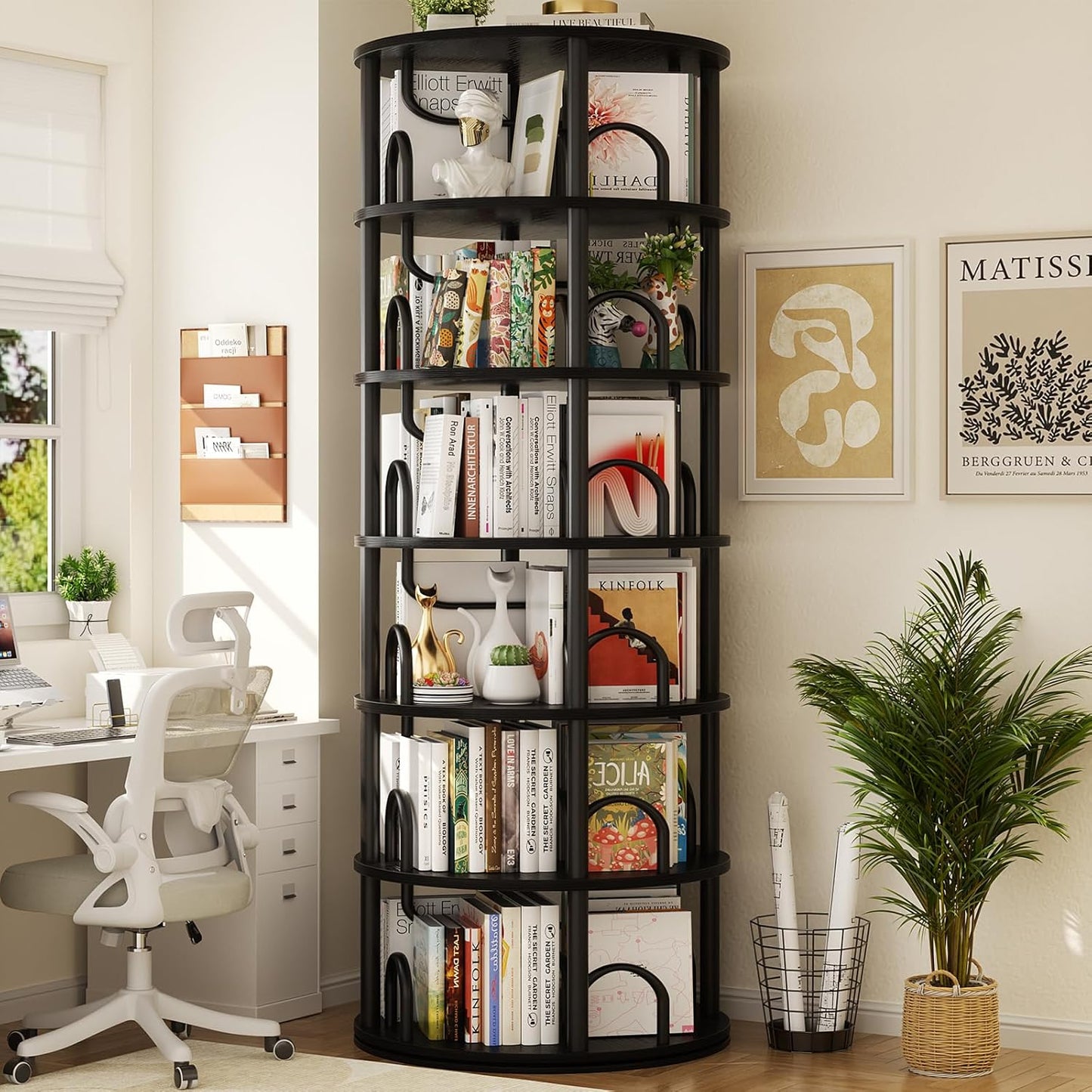 Smart Corner Solution: 6-Tier Rotating Bookshelf with Huge Capacity 🔄📖
