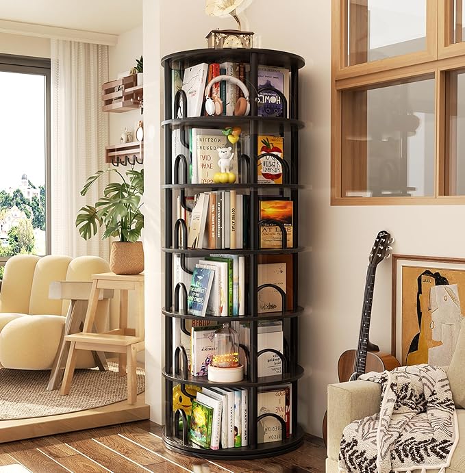 Smart Corner Solution: 6-Tier Rotating Bookshelf with Huge Capacity 🔄📖