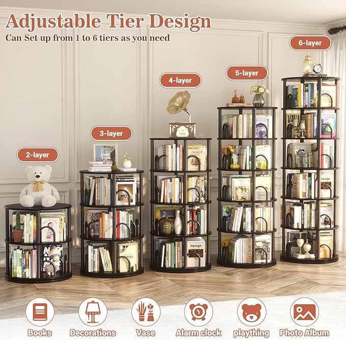 Smart Corner Solution: 6-Tier Rotating Bookshelf with Huge Capacity 🔄📖