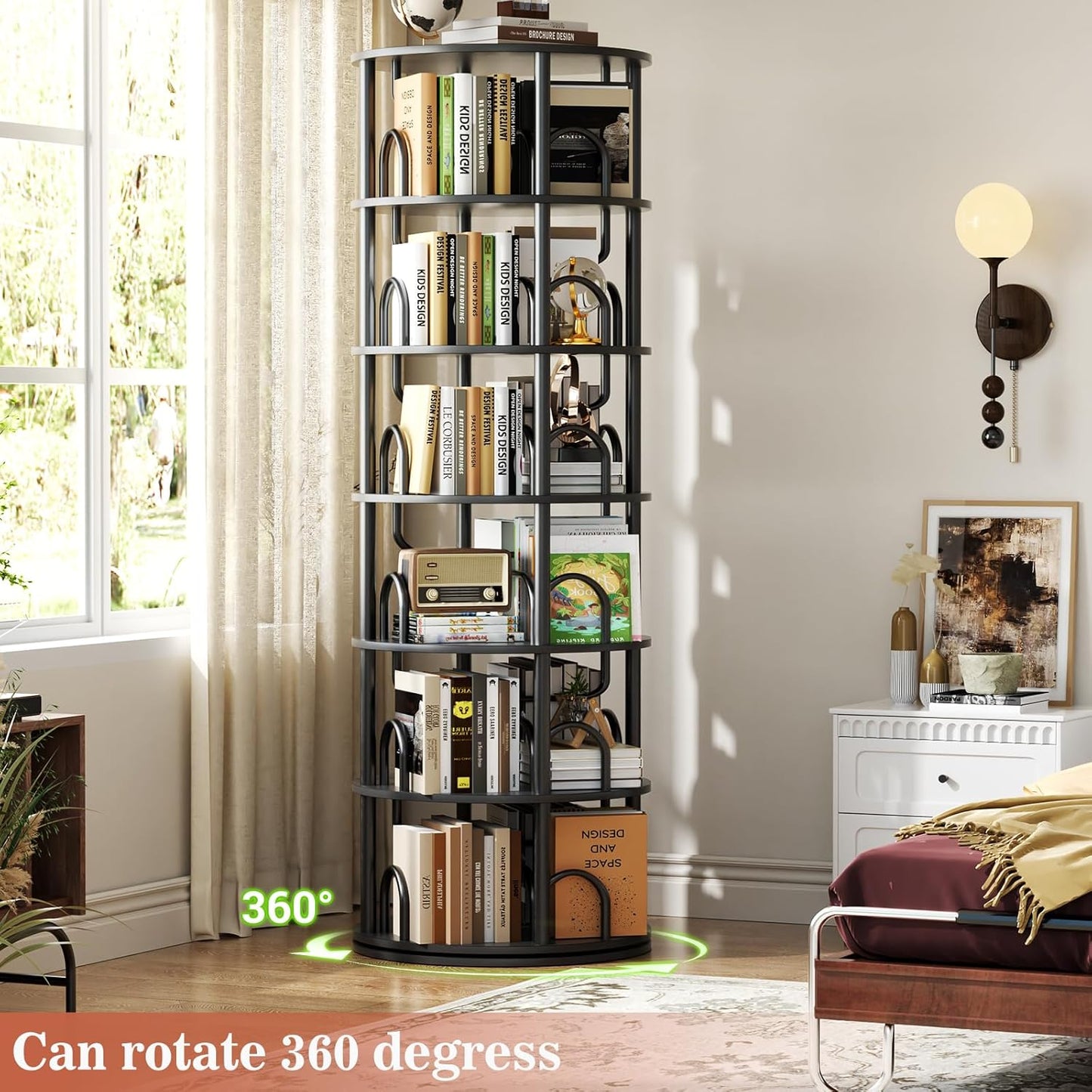 Smart Corner Solution: 6-Tier Rotating Bookshelf with Huge Capacity 🔄📖