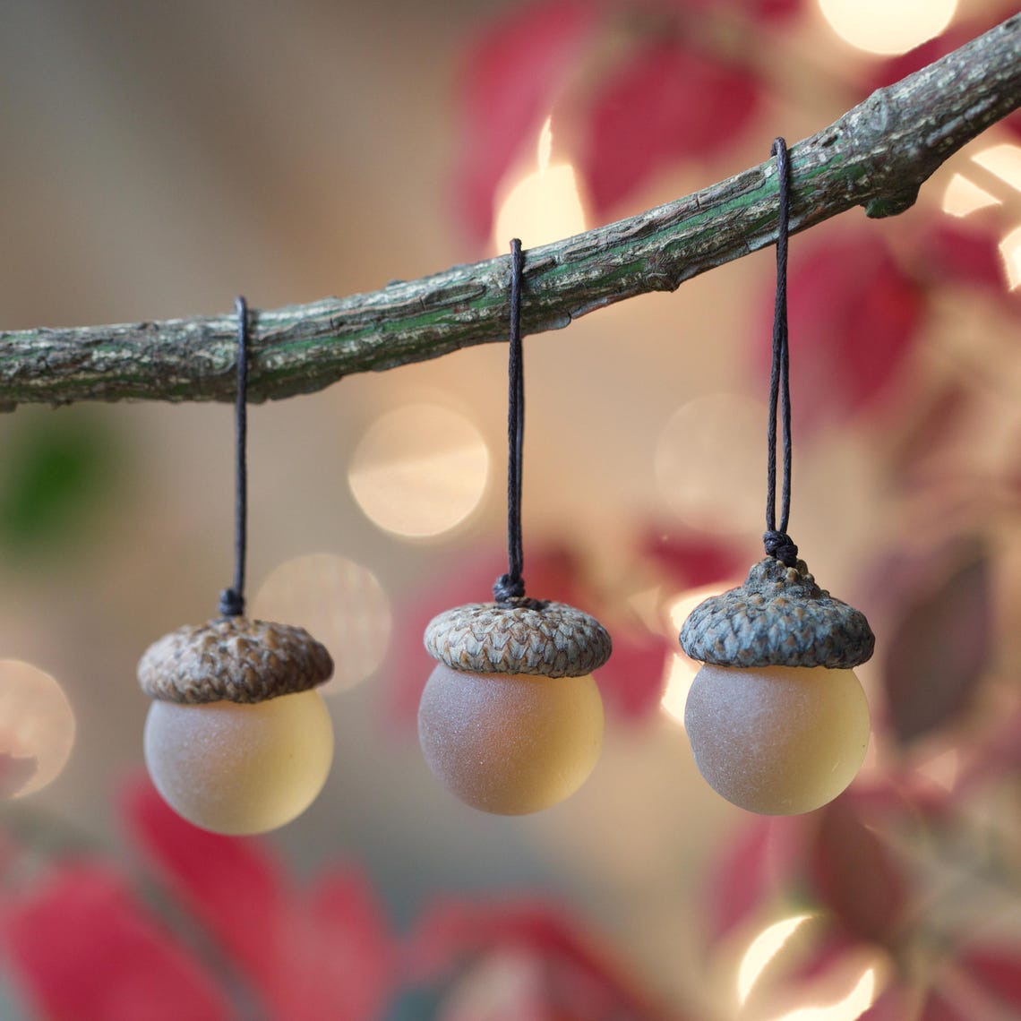 Sea Glass Acorns: NATURAL Cap Decorative Ornaments