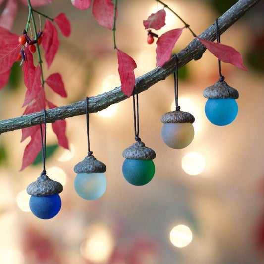Sea Glass Acorns: NATURAL Cap Decorative Ornaments