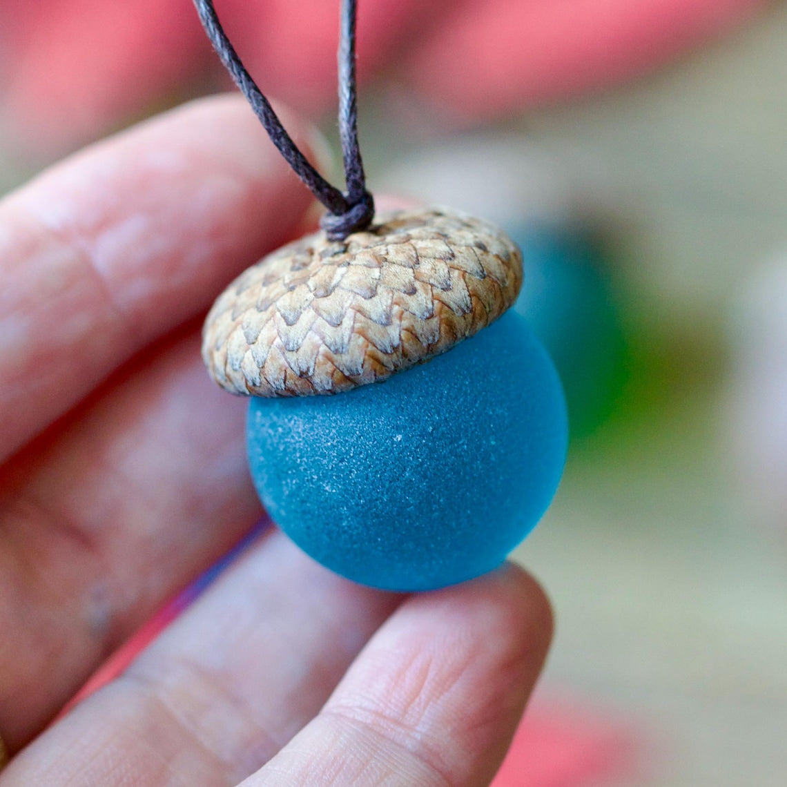 Sea Glass Acorns: NATURAL Cap Decorative Ornaments