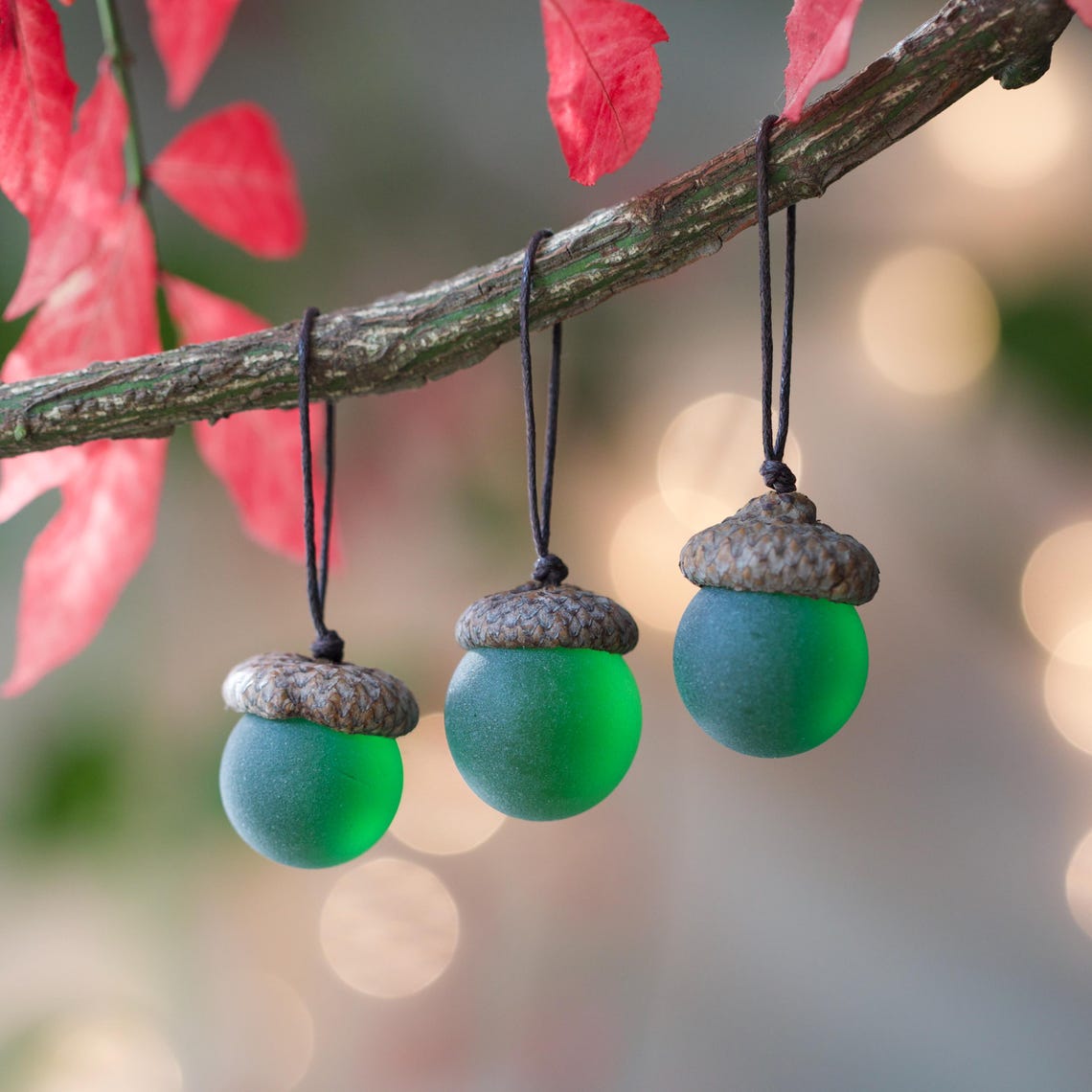 Sea Glass Acorns: NATURAL Cap Decorative Ornaments