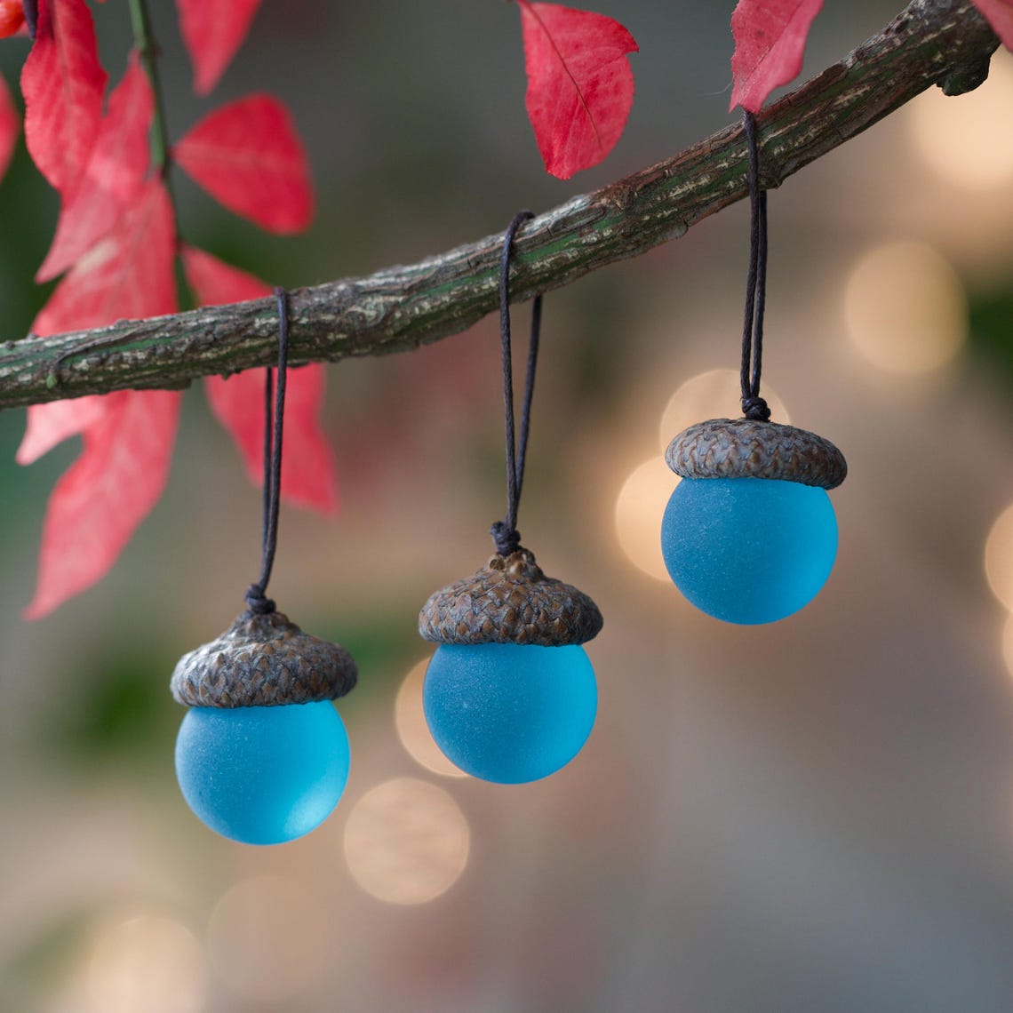 Sea Glass Acorns: NATURAL Cap Decorative Ornaments