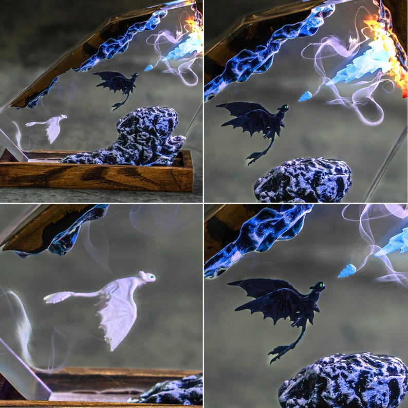 Toothless & Light Fury Resin Lamp